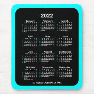 Mousepad 2022 Aqua Neon 52 Week Calendar by Janz