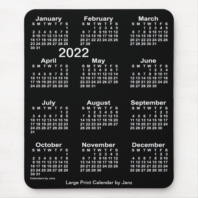 Mousepad 2022 Neon White Large Print Calendar by Janz (Frente)