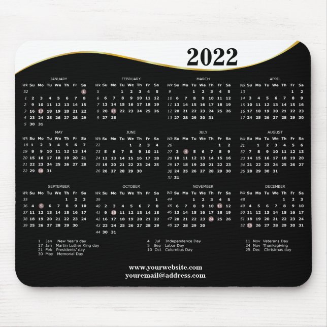 Mousepad 2022 no Pad de Mouse preto e branco fácil (Frente)