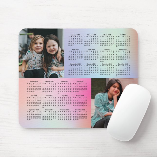 Mousepad 2023 - 2024 Calendário de Colagem de Fotos SUNDAY  (Com mouse)