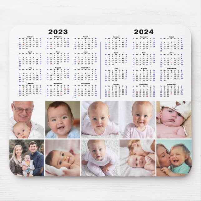 Mousepad 2023 - 2024 Calendário Personalizado Família Fotog (Frente)