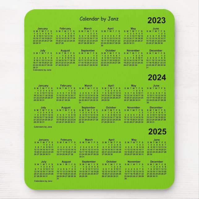 Mousepad 2023-2025 Calendário Amarelo Verde de 3 Anos de Ja (Frente)