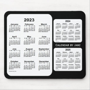 Mousepad 2023-2025 calendário preto e branco de 3 anos por