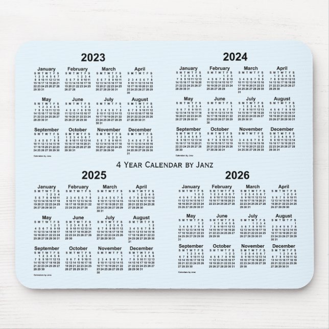 Mousepad 2023-2026 Calendário de 4 anos Alice Blue de Janz (Frente)