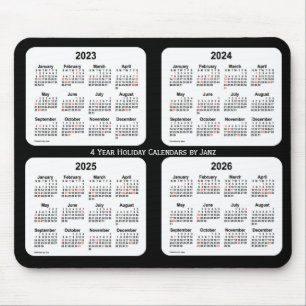 Mousepad 2023-2026 Calendário de feriado preto e branco de 