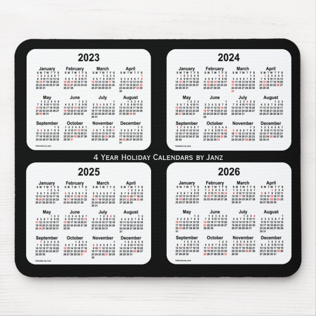 Mousepad 2023-2026 Calendário de feriado preto e branco de  (Frente)