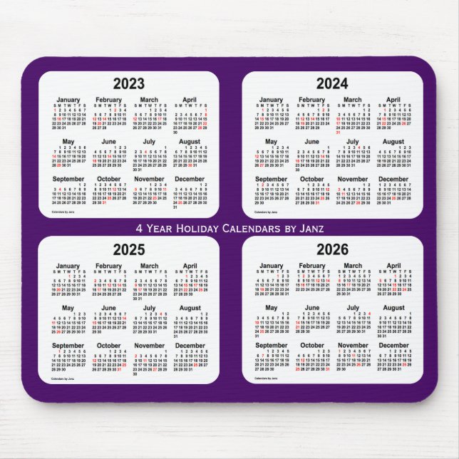 Mousepad 2023-2026 Calendário de Férias Roxas de Janz (Frente)