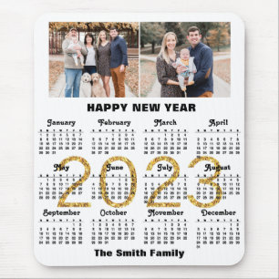 Mousepad 2023 Calendar Family Photo Gold Script Custom