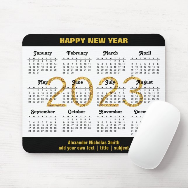 Mousepad 2023 Calendar Modern Gold Black Script Minimalist (Com mouse)