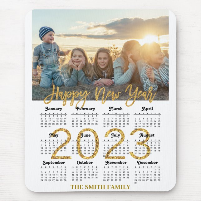 Mousepad 2023 Calendar Modern Gold Glitter Script Photo (Frente)