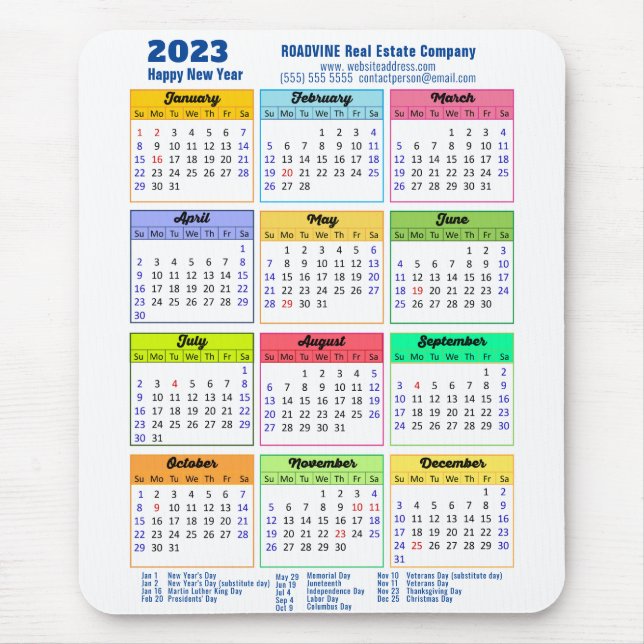 Mousepad 2023 Calendário Colorido Negócios Azuis Modernos  (Frente)