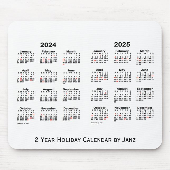 Mousepad 2024-2025 branco calendário de um feriado de 2 (Frente)