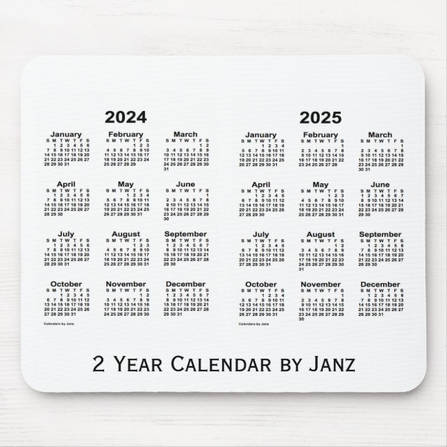 Mousepad 2024-2025 Calendário Branco de 2 Anos por Janz Mou (Frente)