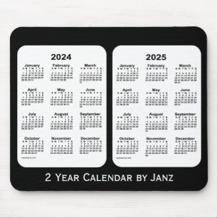Mousepad 2024-2025 calendário preto e branco de 2 anos por