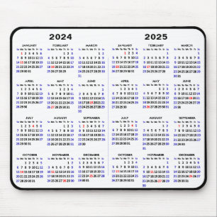 Mousepad 2024 - 2025 Calendário preto simples com feriados