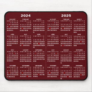 Mousepad 2024 - 2025 Calendário Vermelho Simples com Feriad
