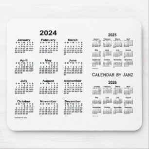 Mousepad 2024-2026 branco calendário de 3 anos por Janz