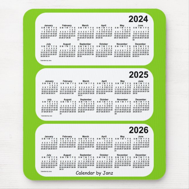 Mousepad 2024-2026 Calendário Amarelo Verde de 3 Anos de Ja (Frente)
