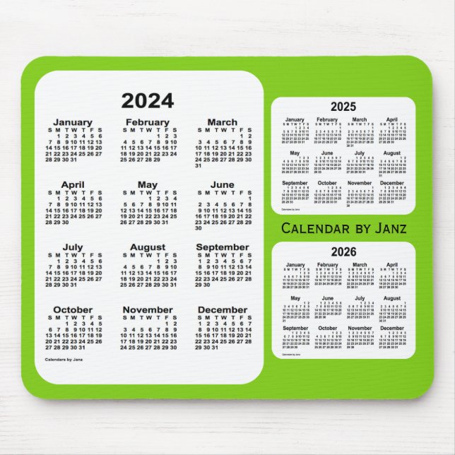 Mousepad 2024-2026 Calendário Amarelo Verde de 3 Anos de Ja (Frente)