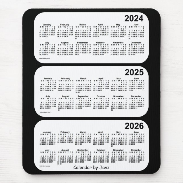Mousepad 2024-2026 Calendário de 3 anos preto e branco de J (Frente)