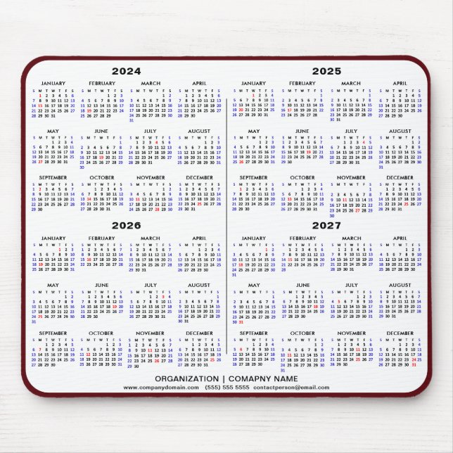 Mousepad 2024 - 2027 Calendário de 4 anos de negócios minim (Frente)