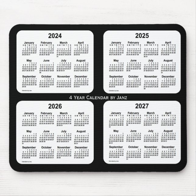 Mousepad 2024-2027 Calendário de 4 anos preto e branco de J (Frente)