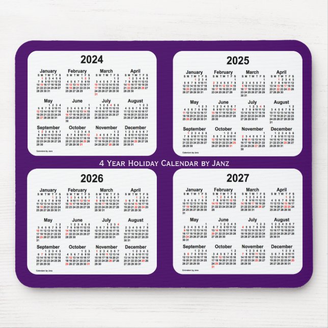 Mousepad 2024-2027 Calendário de Férias Roxas de Janz (Frente)