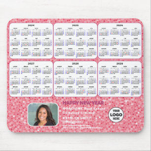Mousepad 2024 - 2029 Calendar Business Photo Pink Glitter