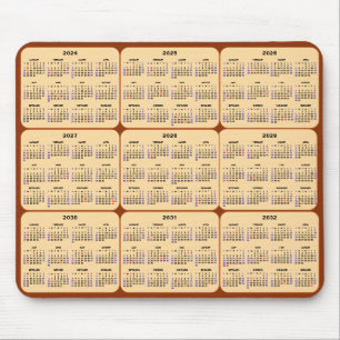Mousepad 2024 - 2032 Calendário com Feriados dos EUA em Bro