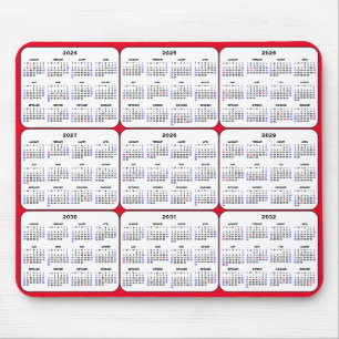 Mousepad 2024 - 2032 Calendário com feriados norte-american