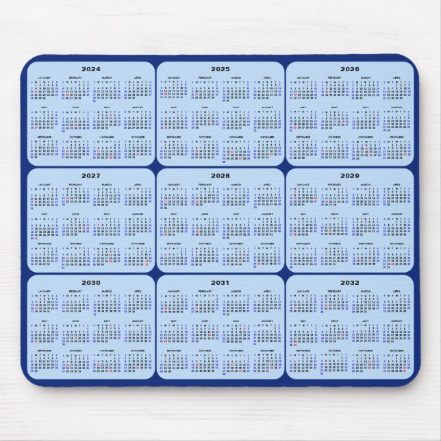 Mousepad 2024 - 2032 Calendário com feriados nos EUA no Mar (Frente)