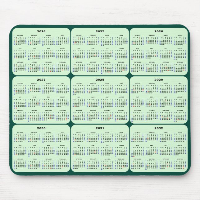 Mousepad 2024 - 2032 Calendário com o Verde Escuro sobre Fé (Frente)