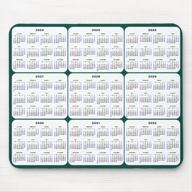 Mousepad 2024 - 2032 Calendário com o Verde Escuro sobre Fé (Frente)