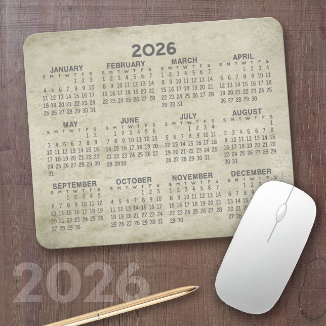 Mousepad 2024 Calendar - traditional parchment gold grey (2026 Calendar Mousepad)