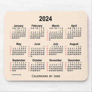 Mousepad 2024 Calendário de 52 Semanas Branco Antiquado de