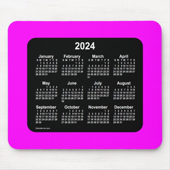 Mousepad 2024 Calendário de Tonalidade Magenta-Neon - Dois  (Frente)