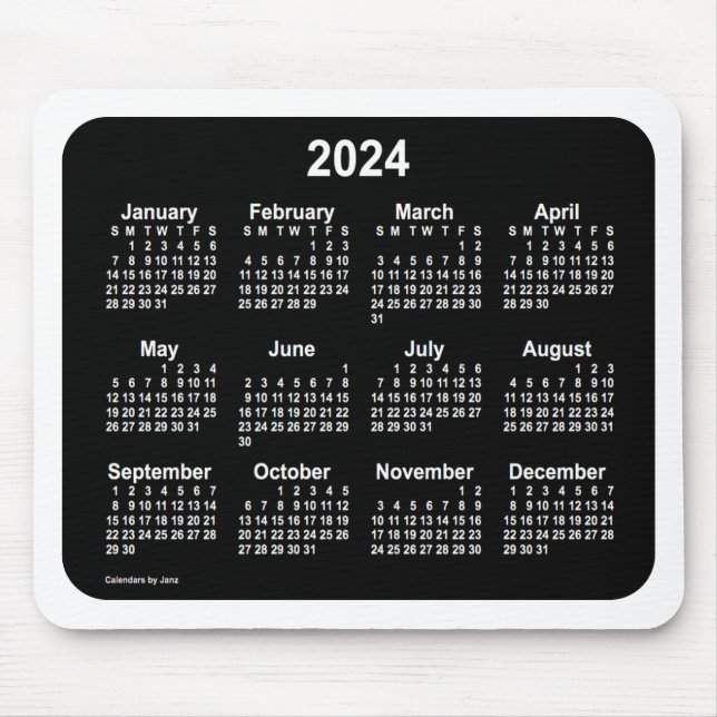 Mousepad 2024 Neon White Calendar de Janz Dois Tons (Frente)