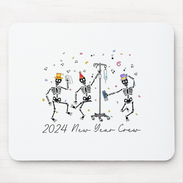 Mousepad 2024 New Year Crew Skeleton Dancing Funny Nurse Ic (Frente)