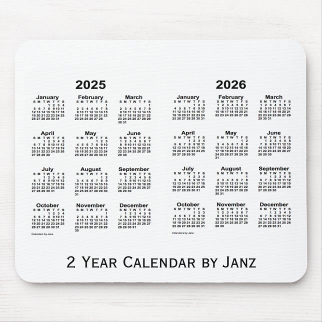 Mousepad 2025-2026 branco calendário de 2 anos por Janz (Frente)