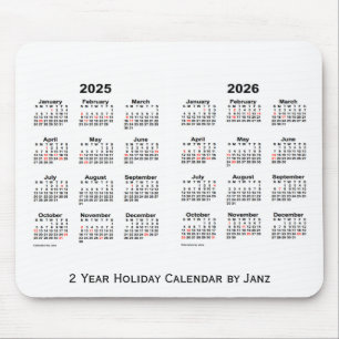 Mousepad 2025-2026 branco calendário de um feriado de 2
