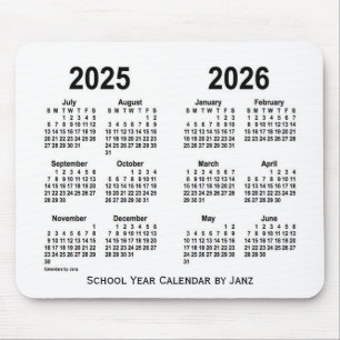 Mousepad 2025-2026 calendário branco da escola por Janz