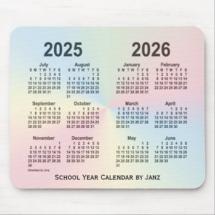 Mousepad 2025-2026 Calendário da Escola de Nuvem do Arco-ír