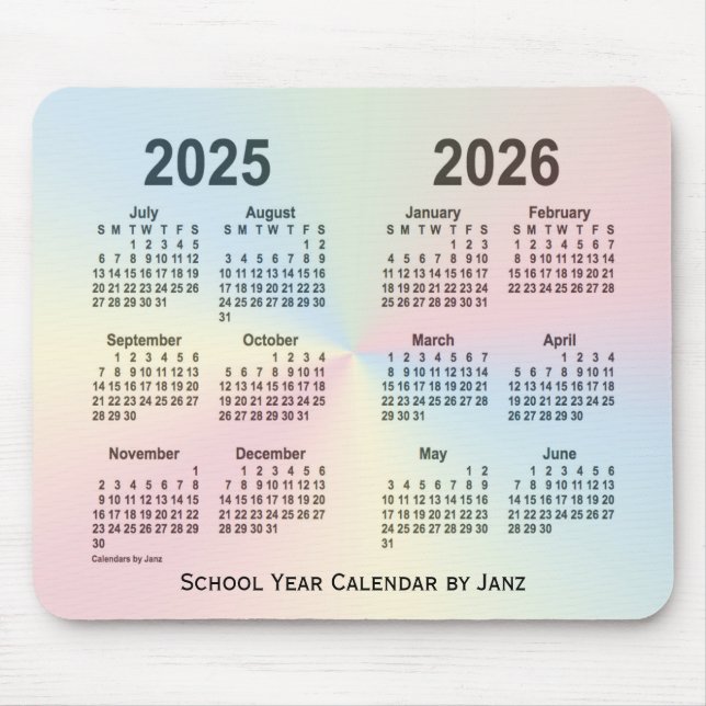 Mousepad 2025-2026 Calendário da Escola de Nuvem do Arco-ír (Frente)