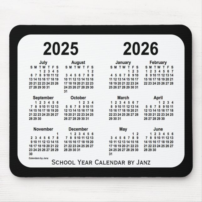 Mousepad 2025-2026 Calendário das Escolas Negra e Branca de (Frente)