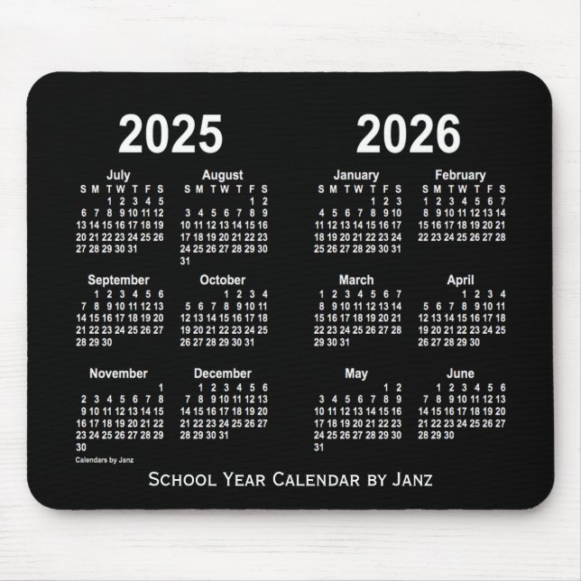 Mousepad 2025-2026 Calendário Neon White School por Janz (Frente)