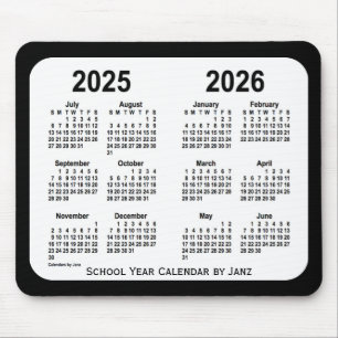 Mousepad 2025-2026 calendário preto e branco da escola por