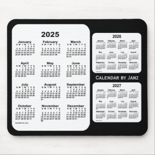 Mousepad 2025-2027 calendário preto e branco de 3 anos por