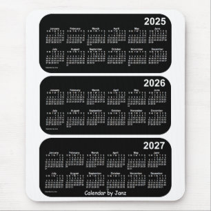 Mousepad 2025-2027 néon branco calendário de 3 anos por