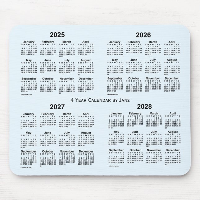 Mousepad 2025-2028 Alice Blue 4 Year Calendar (Calendário d (Frente)