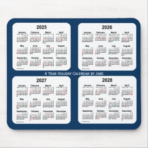 Mousepad 2025-2028 calendário azul do feriado da caixa de